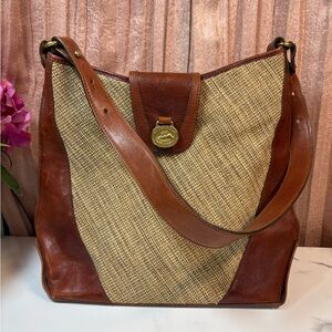 VTG Brahmin Harbor Tweed Leather Handbag
